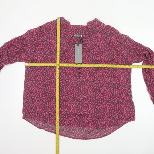 Mint Velvet Women’s Pink Animal Print Long Sleeve Viscose Tunic Blouse Size L