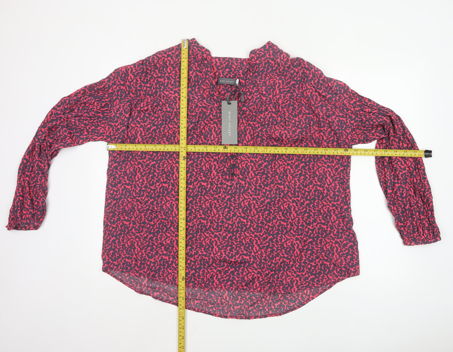Mint Velvet Women’s Pink Animal Print Long Sleeve Viscose Tunic Blouse Size L