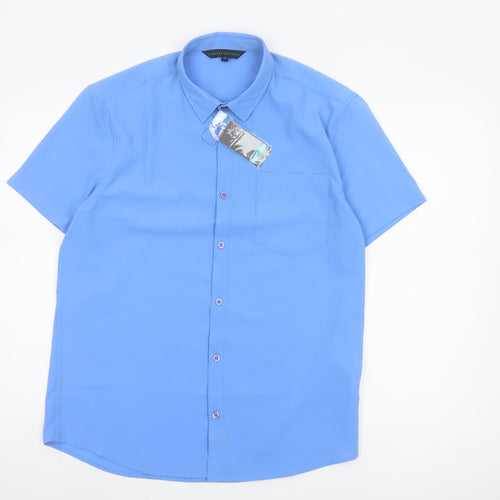 Charles Norton Mens Blue Short Sleeve Button-Up Shirt Medium