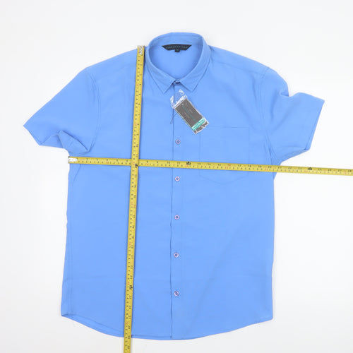 Charles Norton Mens Blue Short Sleeve Button-Up Shirt Medium