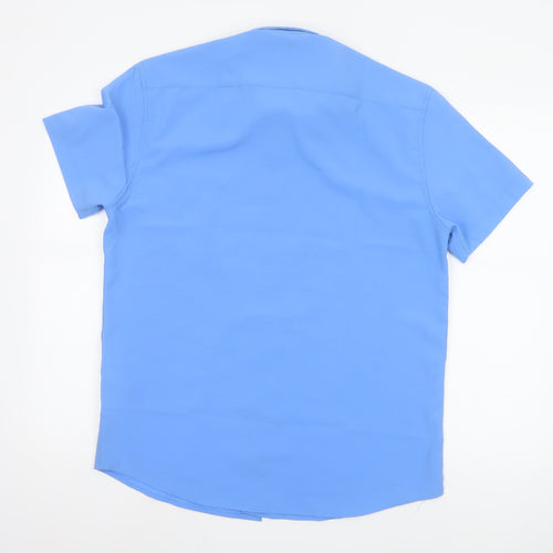 Charles Norton Mens Blue Short Sleeve Button-Up Shirt Medium
