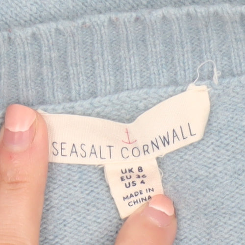 Seasalt Cornwall Women's Blue Wool Crew Neck Jumper Size 8
