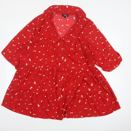 Simply Be Women Red Floral Button-Up Tunic Top Size 22