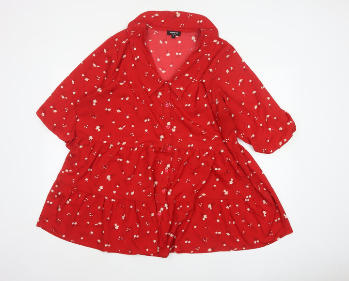 Simply Be Women Red Floral Button-Up Tunic Top Size 22