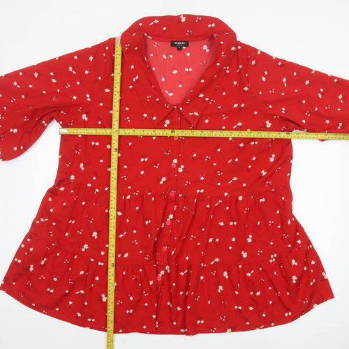 Simply Be Women Red Floral Button-Up Tunic Top Size 22