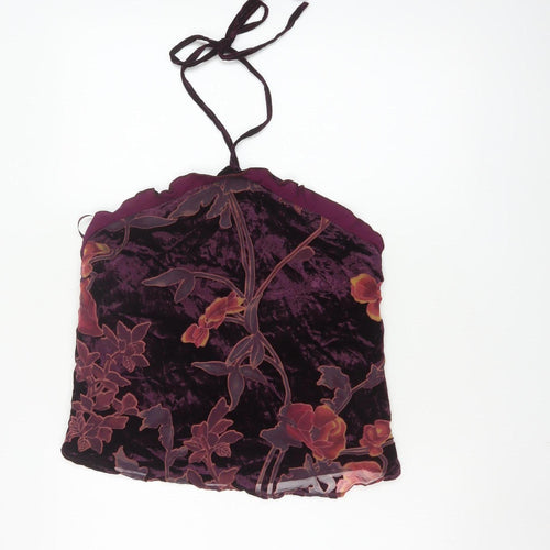 Motel Women’s Purple Floral Velvet Halter Camisole Tank Top L