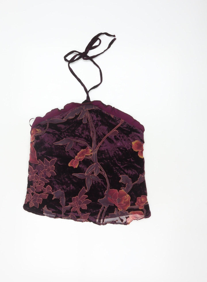 Motel Women’s Purple Floral Velvet Halter Camisole Tank Top L