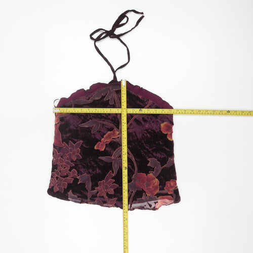 Motel Women’s Purple Floral Velvet Halter Camisole Tank Top L