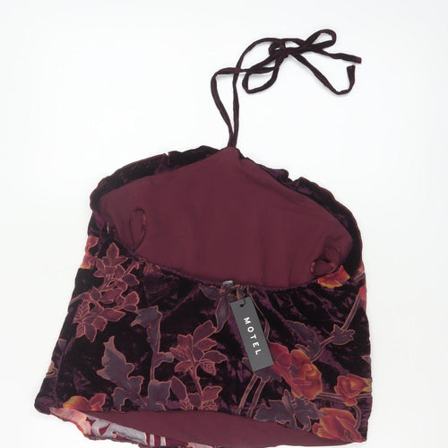Motel Women’s Purple Floral Velvet Halter Camisole Tank Top L
