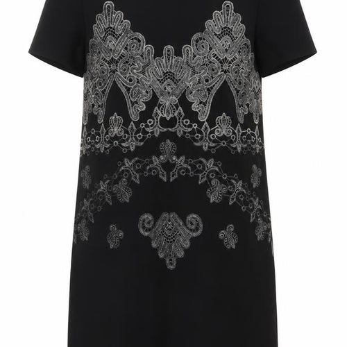 Zara Women Black Embroidered Shift Dress Size 10 Short Sleeve