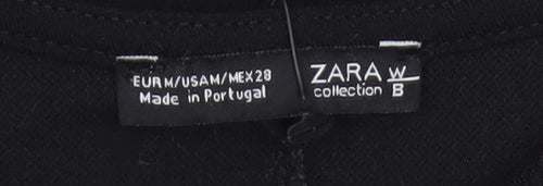 Zara Women Black Embroidered Shift Dress Size 10 Short Sleeve