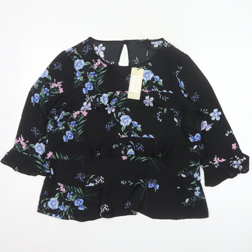 Lipsy Womens Black Floral Ruffle Tunic Blouse UK 16