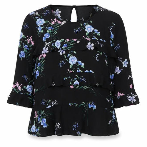 Lipsy Womens Black Floral Ruffle Tunic Blouse UK 16