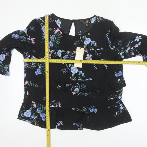 Lipsy Womens Black Floral Ruffle Tunic Blouse UK 16