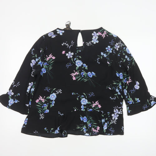 Lipsy Womens Black Floral Ruffle Tunic Blouse UK 16