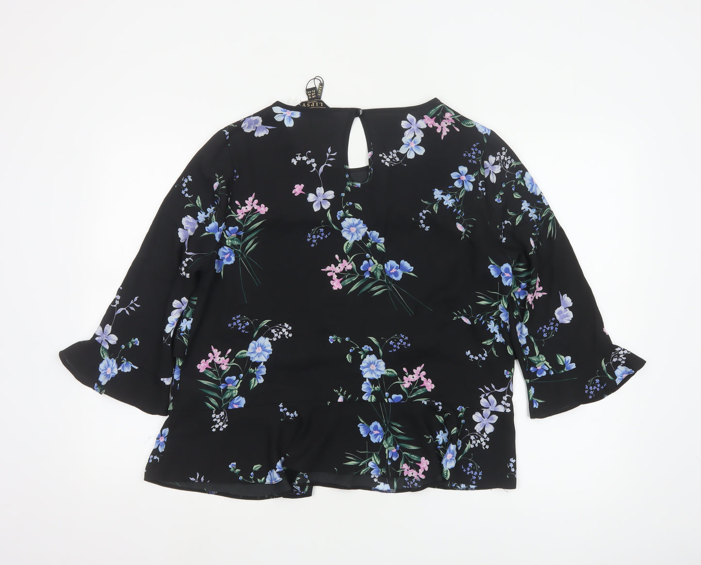 Lipsy Womens Black Floral Ruffle Tunic Blouse UK 16