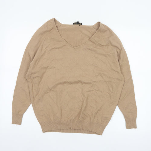 Phase Eight Women Beige V-Neck Relaxed Knit Pullover Jumper XS