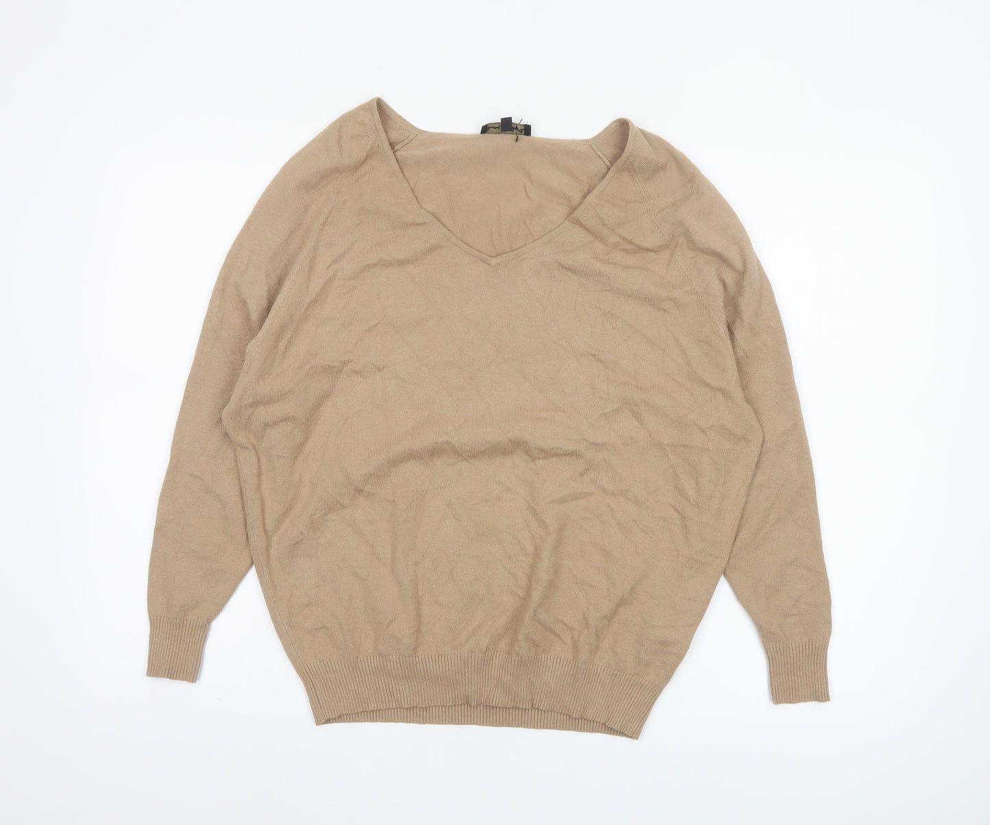 Phase Eight Women Beige V-Neck Relaxed Knit Pullover Jumper XS