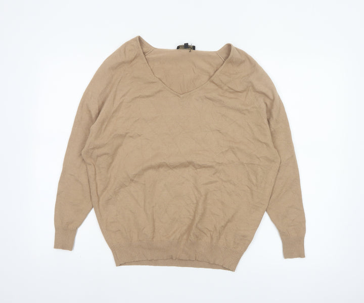Phase Eight Women Beige V-Neck Relaxed Knit Pullover Jumper XS