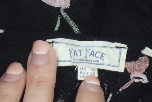 Fat Face Womens Black Floral Tunic Blouse Size 12 Viscose Long Sleeve