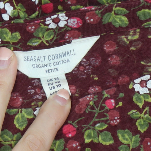 Seasalt Cornwall Women Red Floral Organic Cotton Petite A-Line Dress UK14