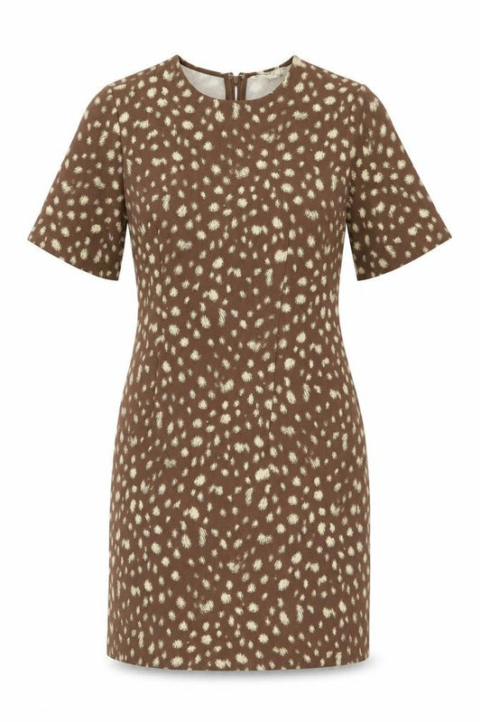 Front view of Marks & Spencer Women's Brown Animal Print Shift Dress, size 10