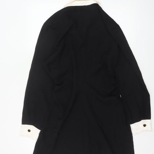 Zara Women Black White Collared Long Sleeve Shirt Dress Size 14