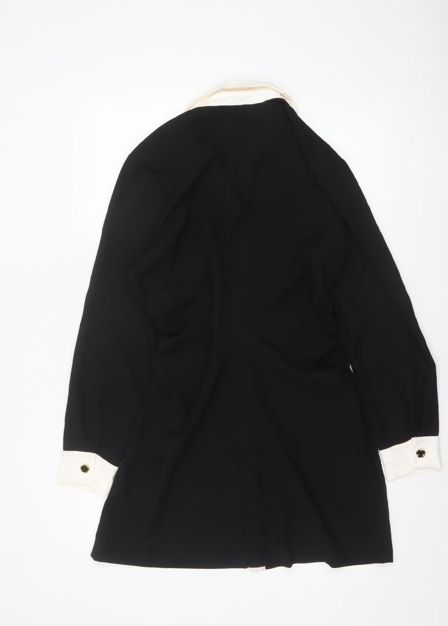 Zara Women Black White Collared Long Sleeve Shirt Dress Size 14