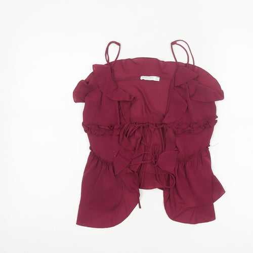 Stradivarius Womens Red Ruffle Camisole Tie Blouse Size 8