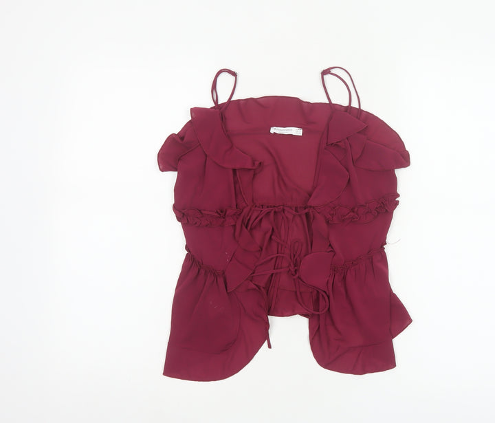 Stradivarius Womens Red Ruffle Camisole Tie Blouse Size 8