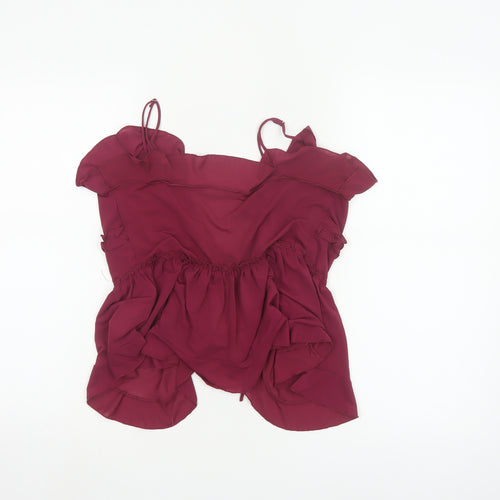 Stradivarius Womens Red Ruffle Camisole Tie Blouse Size 8
