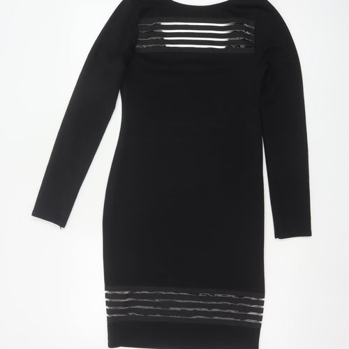 Lipsy Women Black Size 10 Bodycon Knit Dress with Sheer Striped Detail