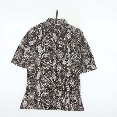 Karen Millen Womens Brown Animal Print Mock Neck Top Size 10