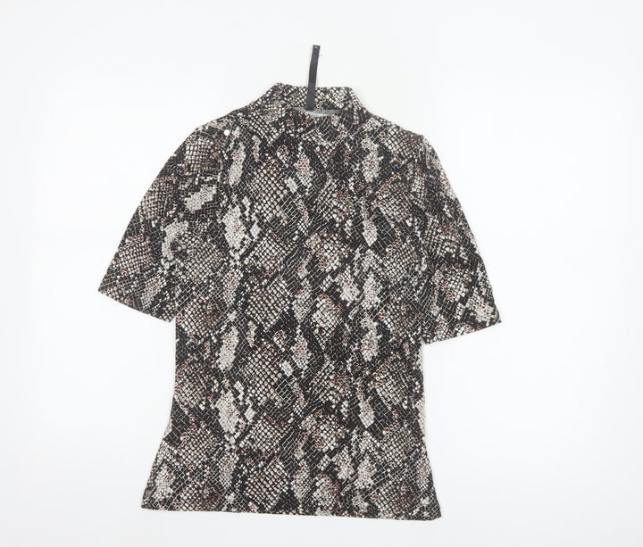 Karen Millen Womens Brown Animal Print Mock Neck Top Size 10