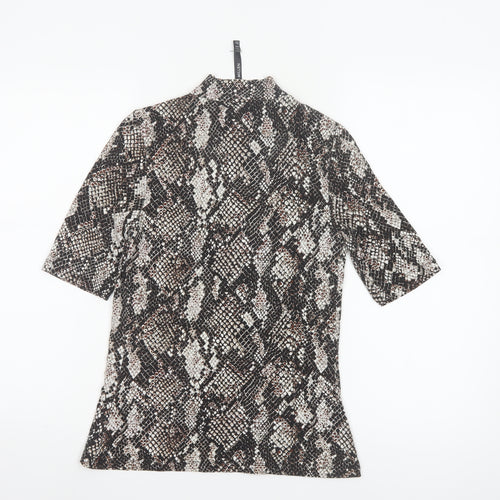 Karen Millen Womens Brown Animal Print Mock Neck Top Size 10