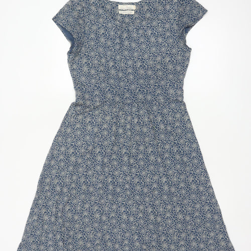 Seasalt Cornwall Womens Blue Floral A-Line Dress Size 8 Short Sleeve