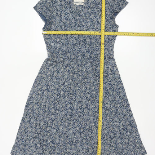 Seasalt Cornwall Womens Blue Floral A-Line Dress Size 8 Short Sleeve