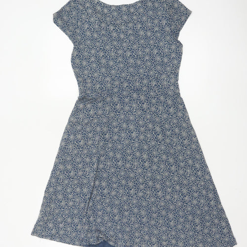 Seasalt Cornwall Womens Blue Floral A-Line Dress Size 8 Short Sleeve