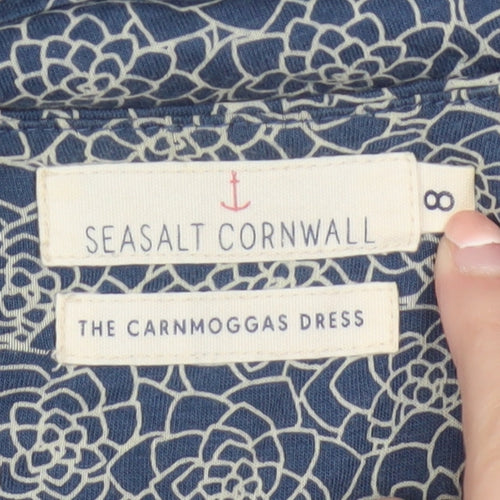 Seasalt Cornwall Womens Blue Floral A-Line Dress Size 8 Short Sleeve