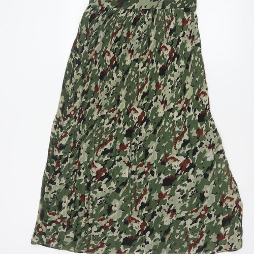 Hush Women’s Green Camouflage Pleated Midi Skirt Size 10
