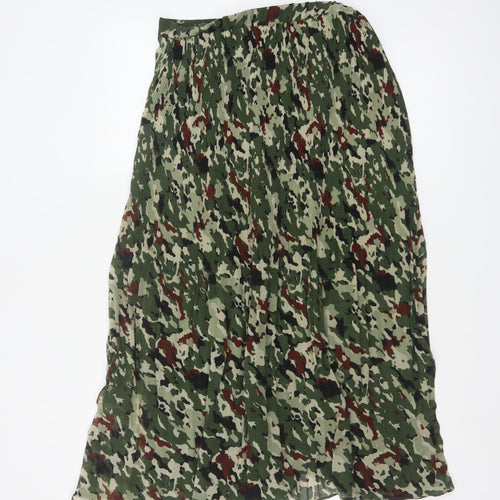 Hush Women’s Green Camouflage Pleated Midi Skirt Size 10