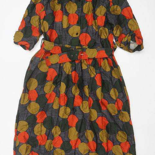 Palava Womens Multicoloured Size 14 Belted Shirt Dress