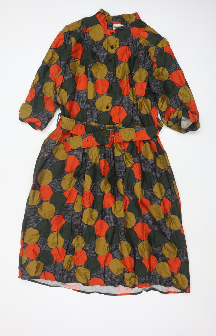 Palava Womens Multicoloured Size 14 Belted Shirt Dress