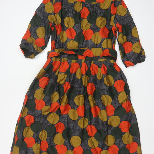 Palava Womens Multicoloured Size 14 Belted Shirt Dress