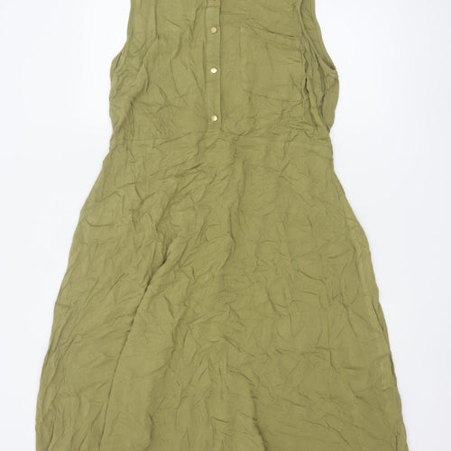 ET VOUS Women Green Size 18 Collared Sleeveless Shirt Dress