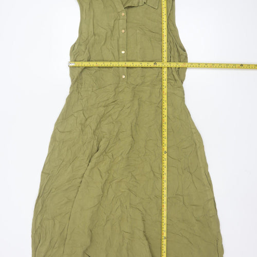 ET VOUS Women Green Size 18 Collared Sleeveless Shirt Dress