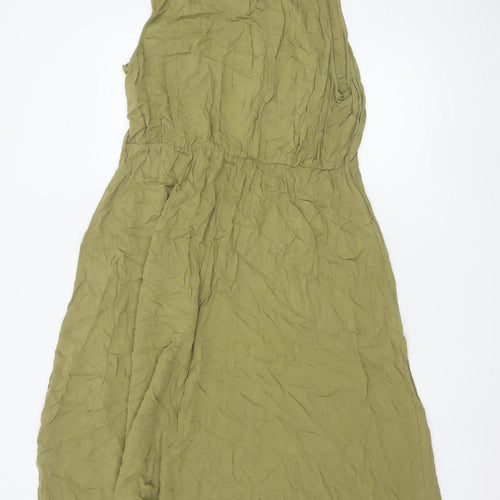 ET VOUS Women Green Size 18 Collared Sleeveless Shirt Dress