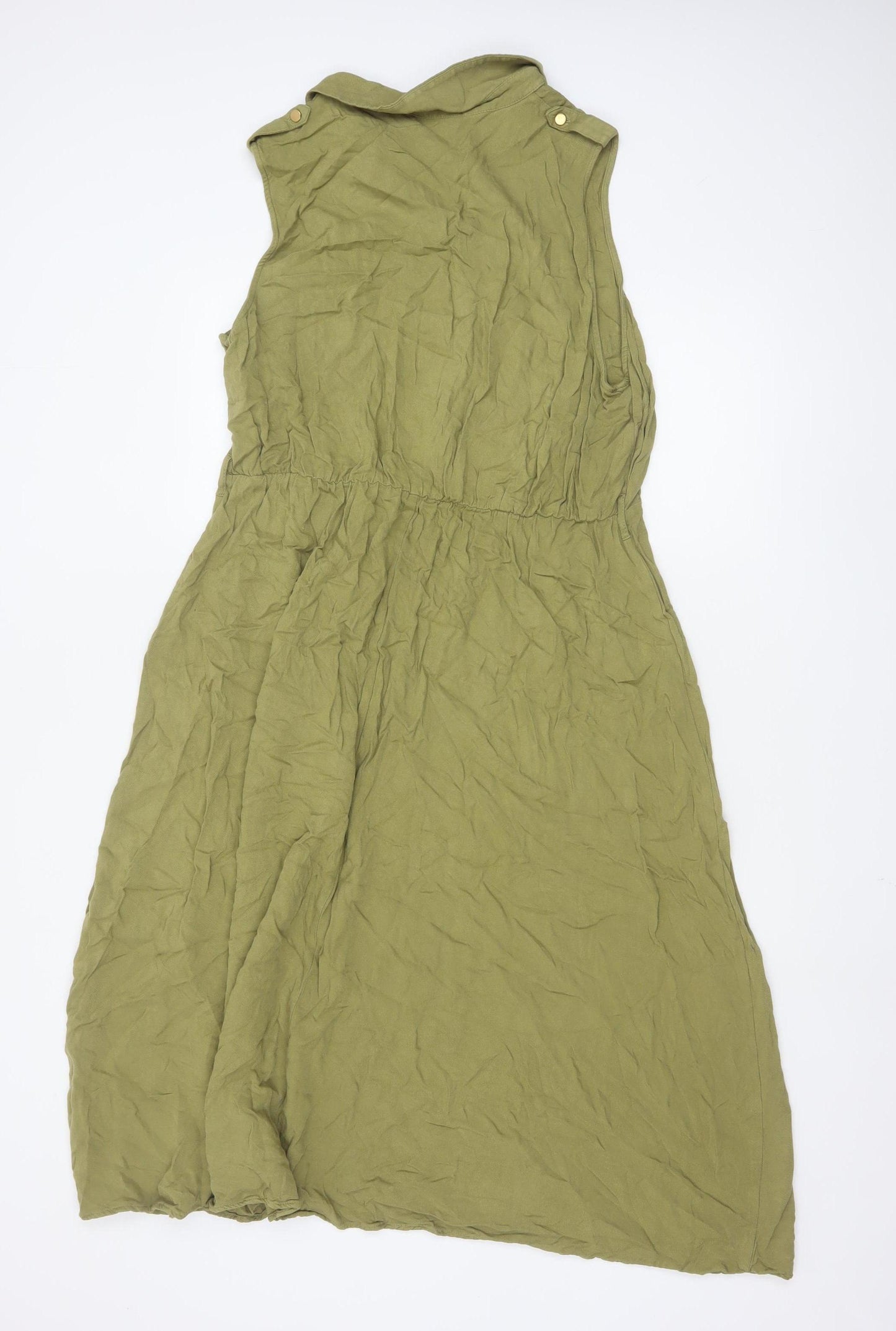 ET VOUS Women Green Size 18 Collared Sleeveless Shirt Dress
