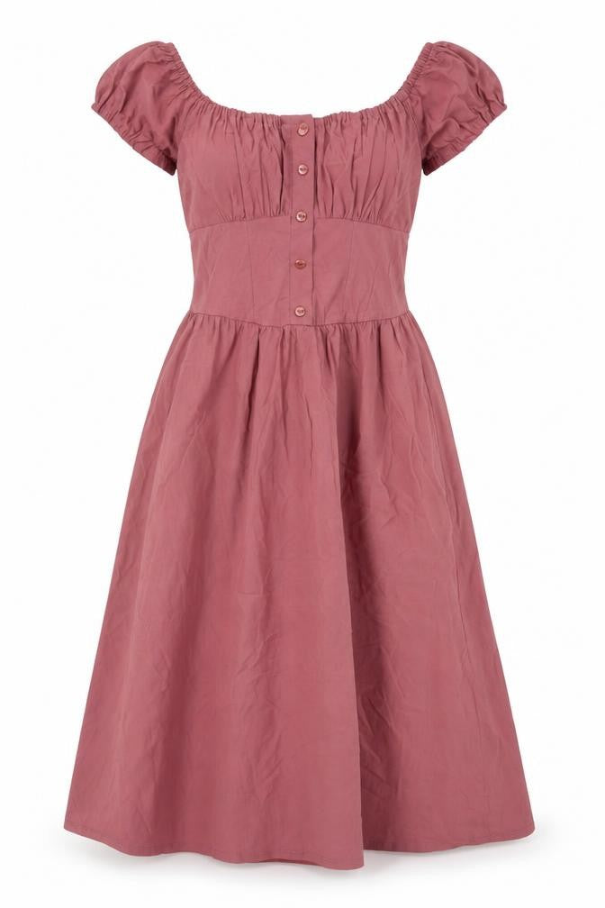 Boohoo Women Pink Midi A-Line Puff Sleeve Dress UK 10