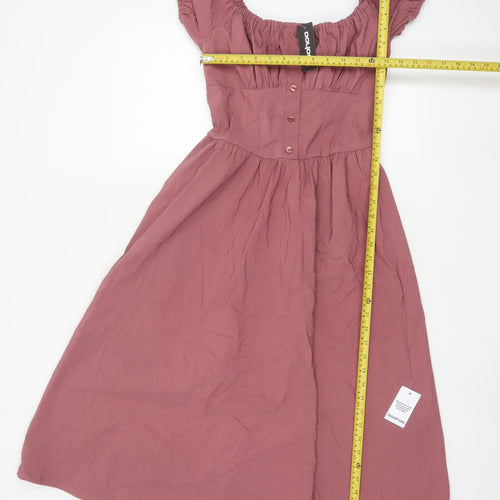 Boohoo Women Pink Midi A-Line Puff Sleeve Dress UK 10